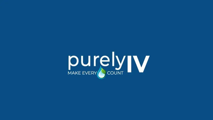 purelyIV press releases social banner on a blue background